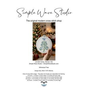 Whimsical Christmas Tree Modern Cross Stitch Pattern Green Blue Star